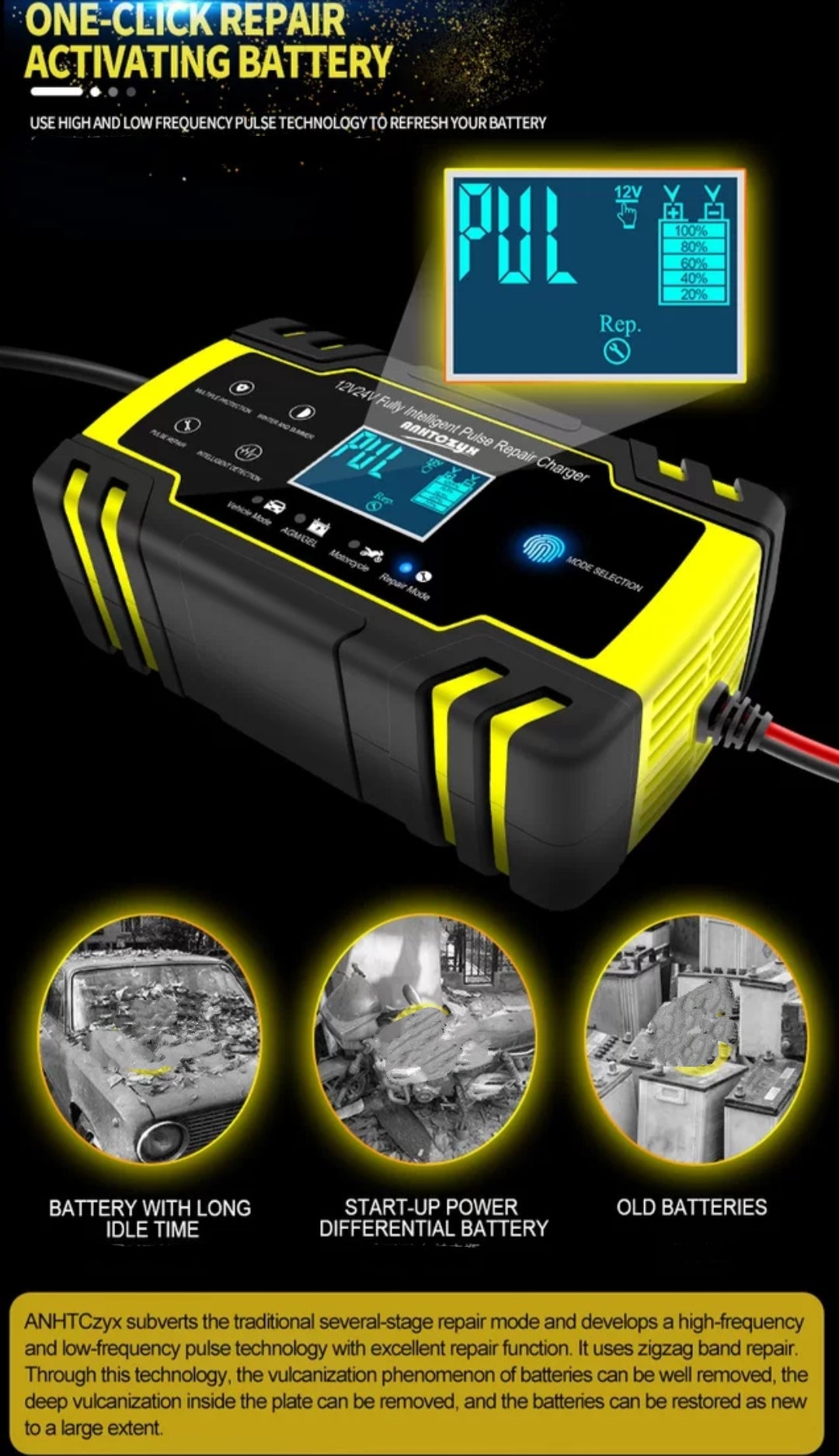 Battery Charger 12v24v Fully Intelligent Pulse Repair Charger