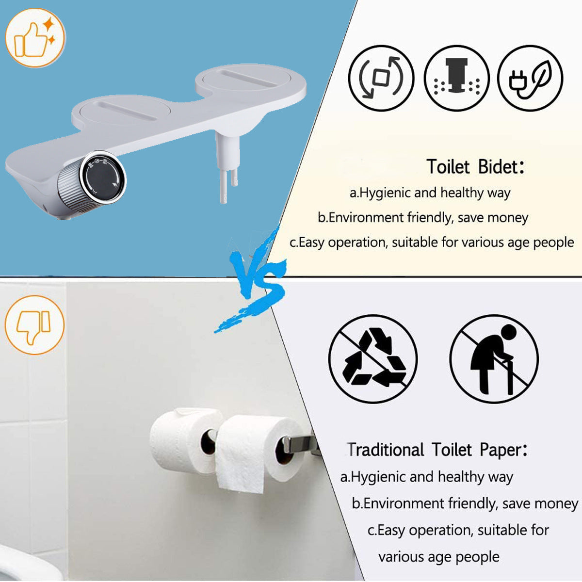 Toliet Bidet , Toliet Seat Washer, Spray Cleaning Adjustable Strength Nozzle /Easy To Install and Use