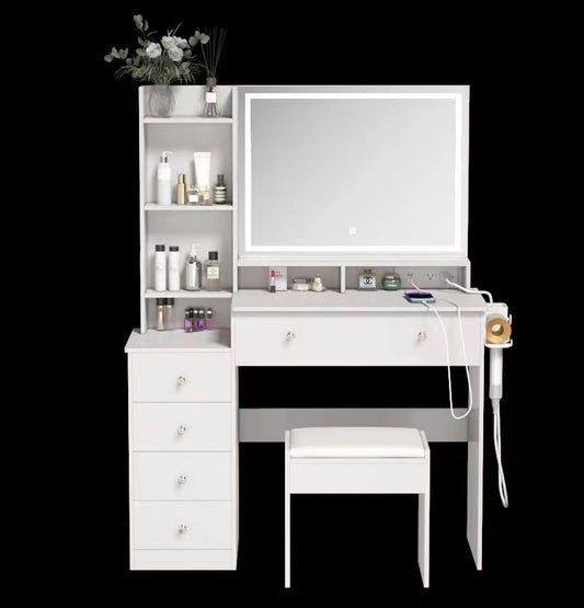 Dressing table with LED LIGHT mirror , Socket and stool