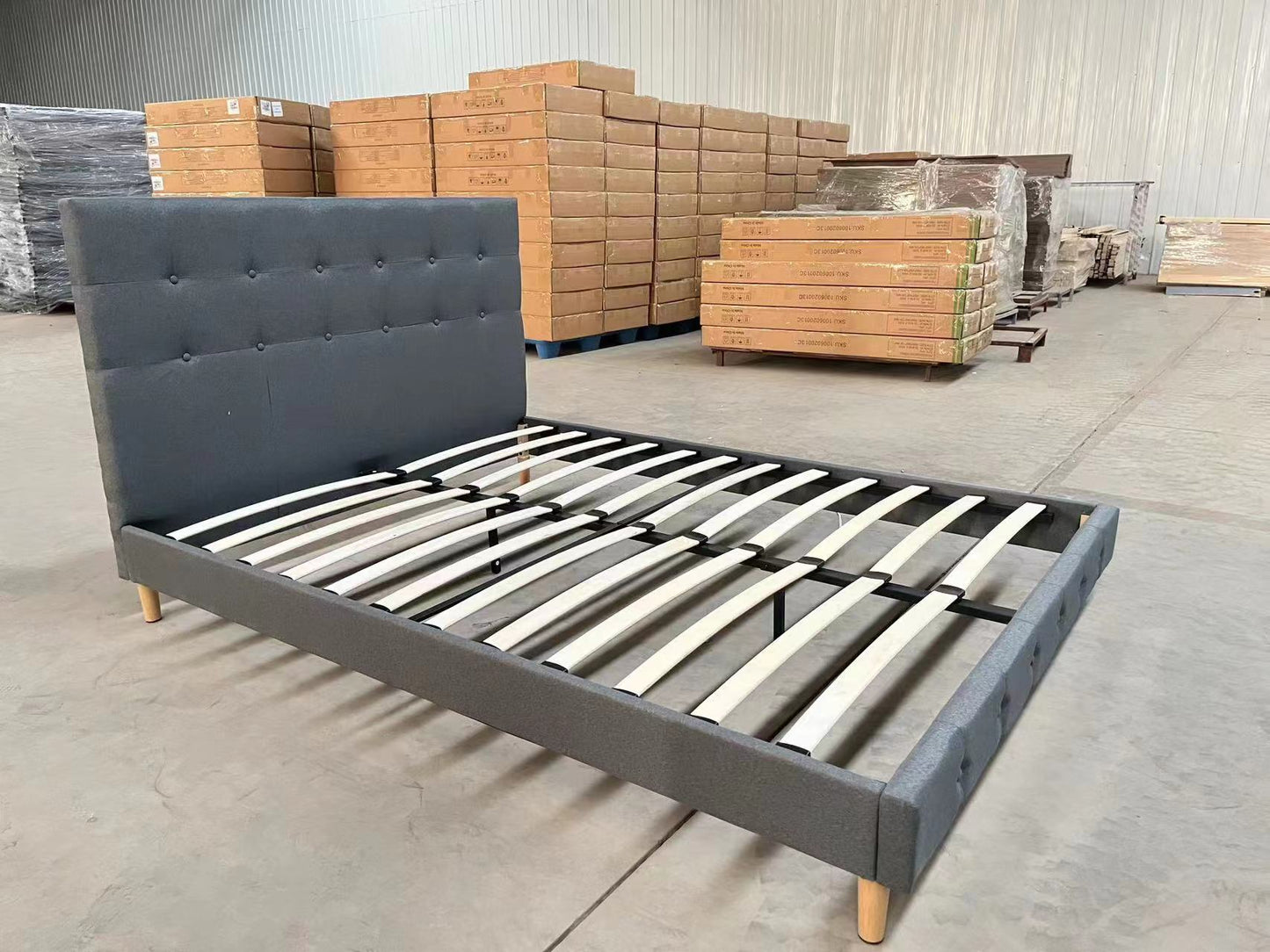 Flax Fabric Queen Bed Frame